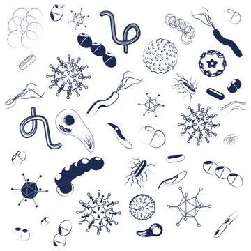 Seamless pattern with microbe, viruses and bacteria. Illustrazione stock