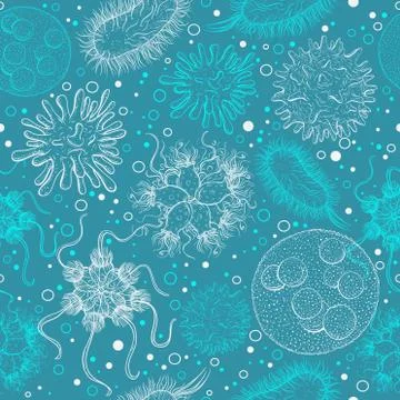 Seamless pattern with microbes and viruses. Stock Illustration