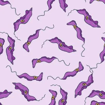 Seamless pattern with microorganisms trypanosoma Illustrazione stock