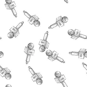 Seamless pattern Microphone transmitting news and media information engraving 库存插图