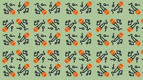 Seamless Pattern of Microphones and Musical Notes on a Green Background. Stock Footage 325390464