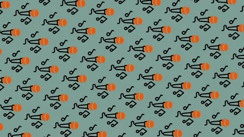 Seamless Pattern of Microphones and Musical Notes on a Green Background. Stock Footage 325390916
