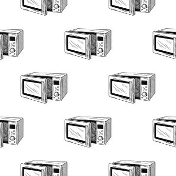 Seamless pattern. Microwave oven on white background. Vector illustration Stock Illustration
