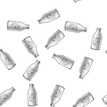 Seamless pattern milk bottle sketch hand drawn Stock Illustration