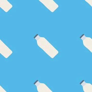 Seamless pattern of milk bottles in hand drawn doodle line style. vector Stock Illustration