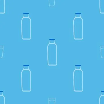 Seamless pattern of milk bottles in hand drawn doodle line style. vector illu Stock Illustration
