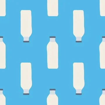 Seamless pattern of milk bottles in hand drawn doodle line style. vector illu Stock Illustration