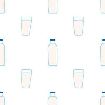 Seamless pattern of milk bottles in hand drawn doodle line style. vector illu Stock Illustration