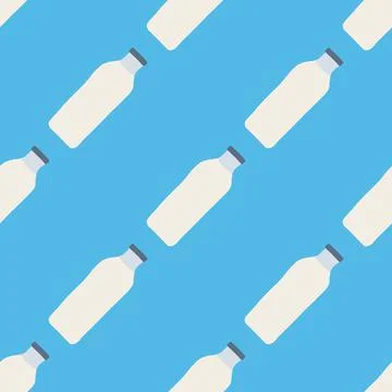 Seamless pattern of milk bottles in hand drawn doodle line style. vector illu Stock Illustration