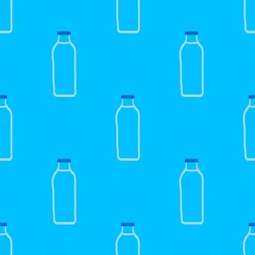 Seamless pattern of milk bottles in hand drawn doodle line style. vector illu Stock Illustration