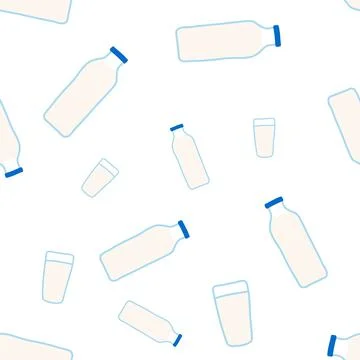 Seamless pattern of milk bottles in hand drawn doodle line style. vector Stock Illustration