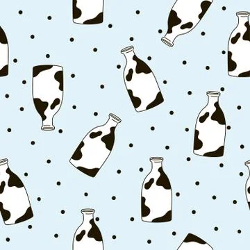 Seamless pattern with milk bottles. Vector template. Stock Illustration