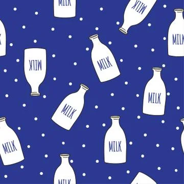 Seamless pattern with milk bottles. Vector template. Stock Illustration
