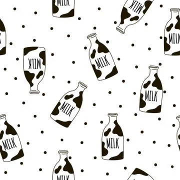 Seamless pattern with milk bottles. Vector template for bedding pattern. Stock Illustration