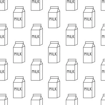 Seamless Pattern with Milk Box. Hand drawn doodle, sketch monochrome Stock Illustration