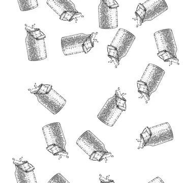 Seamless pattern milk can sketch hand drawn Stock Illustration