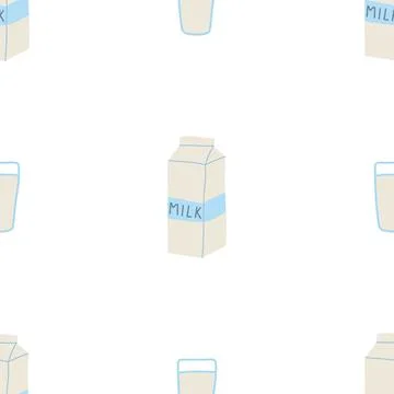 Seamless pattern of milk cartons in hand drawn doodle line style. vector illu Stock Illustration