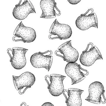 Seamless pattern Milk jug hand drawn vintage sketch engraving Stock Illustration