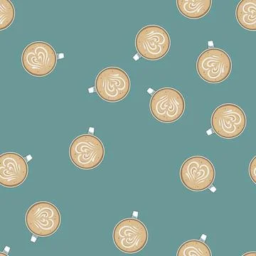 Seamless pattern milk latte art coffee cartoon vector Stock Illustration