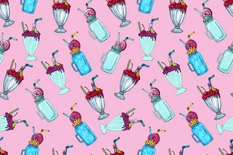 Seamless pattern with milk shakes Stock Illustration