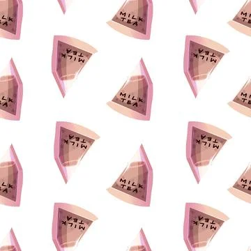 Seamless pattern with milk tea flavor Cute delicious drink.Japanese Kawaii st 스톡 일러스트