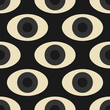 Seamless pattern with minimal 20s geometric design with eyes Stock Illustration