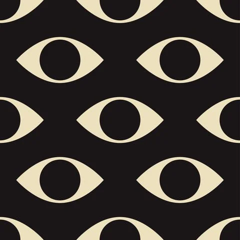 Seamless pattern with minimal 20s geometric design with eyes Stock Illustration
