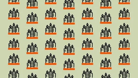 Seamless Pattern of Minimalist Candle Icons on a Light Green Background. Stock Footage 325390928