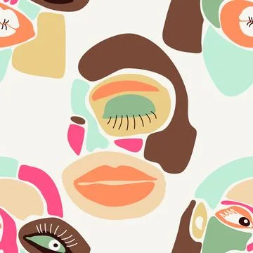 Seamless pattern with minimalist contemporary portrait surreal face Stock-Illustration