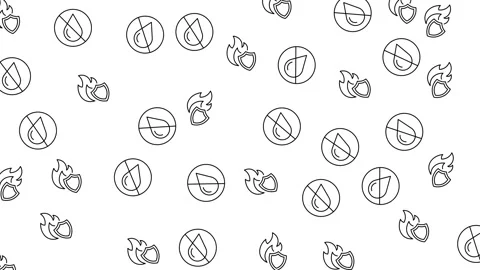 Seamless Pattern of Minimalist Fire and Campfire Line Icons on White Background Video stock 345539326
