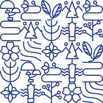 Seamless pattern, minimalist flower and plant outline illustration Stock Illustration