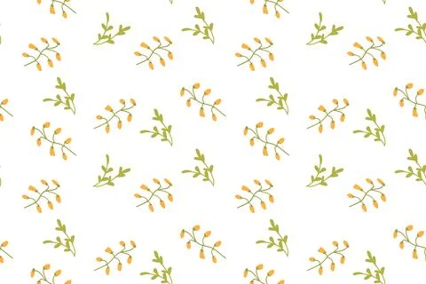 Seamless pattern of minimalist green branches with yellow berries Stock Illustration