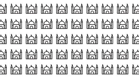 Seamless pattern of minimalist mosque line icons on white background for Is.. Stock Illustration