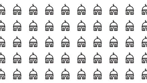 Seamless pattern of minimalist mosque line icons on white background for Is.. Stock Illustration