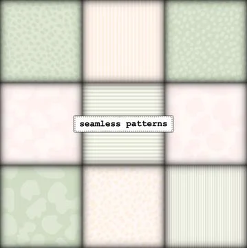 Seamless pattern minimalist set in delicate complementary pastel olive green  Stock Illustration