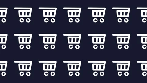 Seamless pattern of minimalist shopping cart icons on tile background animation Stock Footage 325314288