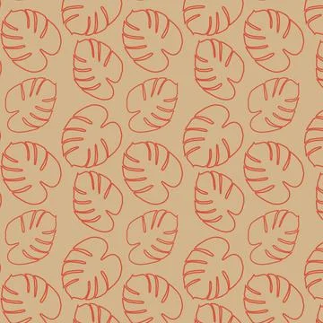 Seamless pattern in a minimalist style featuring exotic monstera leaves in muted Stock Illustration