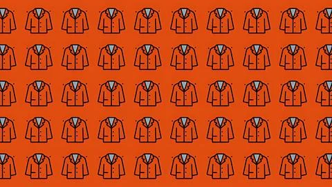 Seamless pattern of minimalist suit jacket icons on a vibrant orange backgr.. Stock Illustration