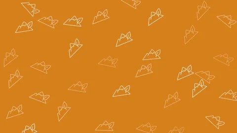 Seamless pattern with minimalist white mountain line icons on orange background Stock Footage 345539117
