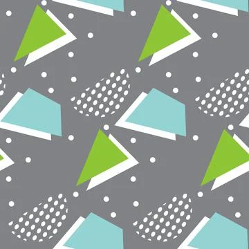 Seamless pattern in minimalistic geometric style. Grey, green, blue and white co Stock Illustration