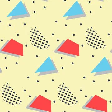Seamless pattern in minimalistic geometric style. Red, blue, yellow and black co Stock Illustration