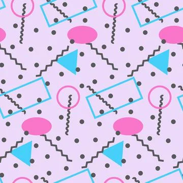 Seamless pattern in minimalistic geometric style. Pink, blue, violet and black c Stock Illustration