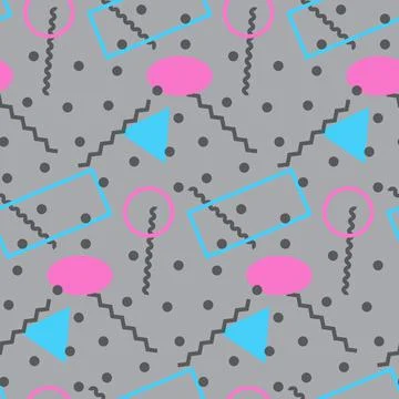 Seamless pattern in minimalistic geometric style. Pink, blue, grey and black col Illustrazione stock