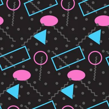 Seamless pattern in minimalistic geometric style. Pink, blue and black colors. M Stock Illustration