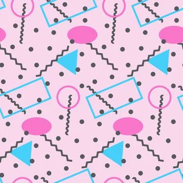 Seamless pattern in minimalistic geometric style. Pink, blue, grey and black col Stock Illustration