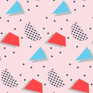 Seamless pattern in minimalistic geometric style. Pink, blue, red and black colo Stock Illustration