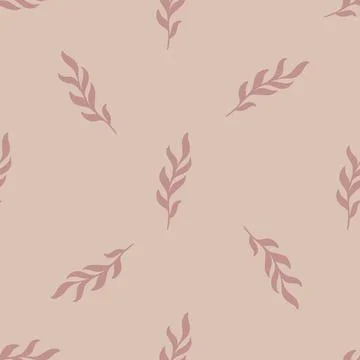 Seamless pattern with minimalistic leaves twig ornament. Pale lilac backgroun Illustrazione stock