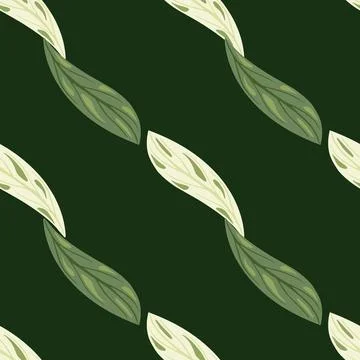 Seamless pattern in minimalistic style with abstract leaf ornament. Dark gree Stock Illustration