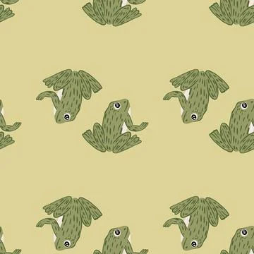 Seamless pattern in minimalistic style with doodle olive green toad ornament. イラスト素材