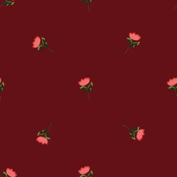 Seamless pattern in minimalistic style with flowers silhouettes print. Maroon Stock Illustration